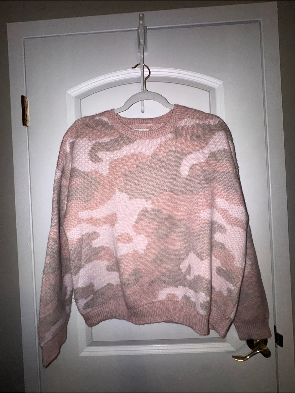 Lucky Brand Pink and Tan Camo Knit Sweater